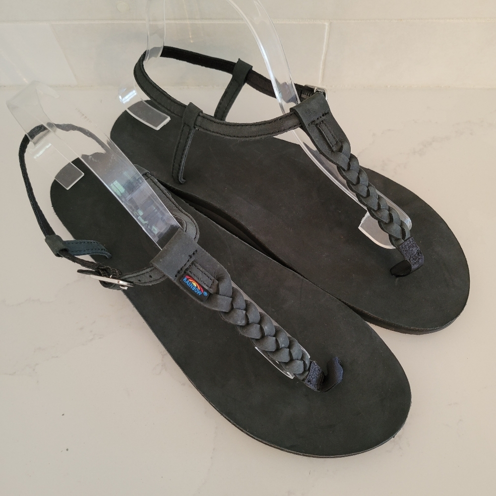 Rainbow T-Street Black Leather Braided Sandals 11